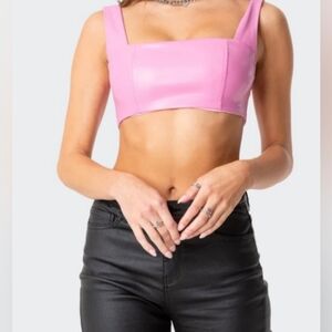 Pink Women's Feaux Leather Barbiecore Crop Top NWT Size Medium